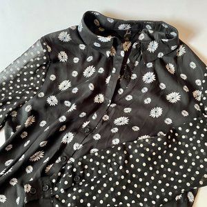 BB Dakota Daisy & Polka Dot Button Down with Sheer Sleeves